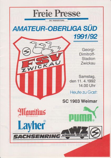 Datei:Cover Heimspiel Weimar 91-92.jpg