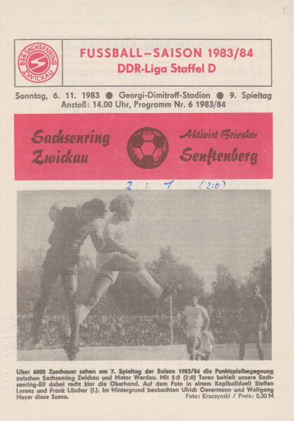 Datei:Cover Heimspiel Senftenberg 83-84.jpg